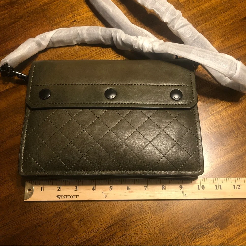 NWT $328 FRYE Samantha Quilted Leather Crossbody Bag in Fatigue!